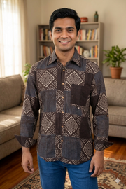 Cocoa Brown Full Sleeve Ajrakh Printed Cotton Men's Shirt 10076863