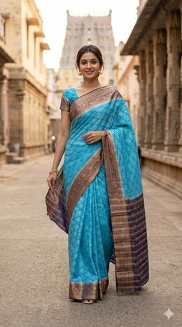 Light Blue Mysore Semi Crepe Silk Saree 10077214