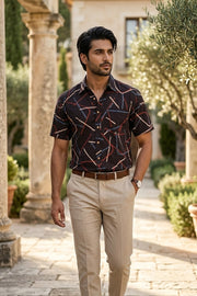 Black Ajrakh Printed Half Sleeve Cotton Mens Shirt 10076824