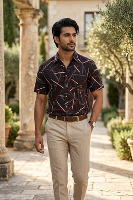 Black Ajrakh Printed Half Sleeve Cotton Mens Shirt 10076824