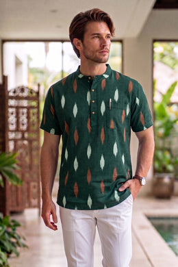 Ikat Cotton Men's Short Kurta With Front Pocket 10076948