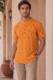 Ikat Cotton Men's Short Kurta With Front Pocket 10076949