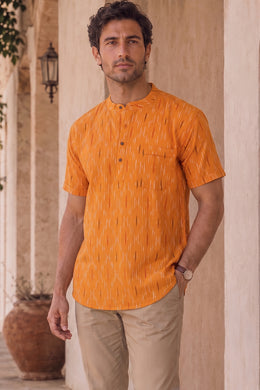 Ikat Cotton Men's Short Kurta With Front Pocket 10076949