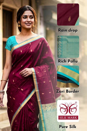 Maroon Kanjivaram Pure Silk Saree with Zari Border 10077897