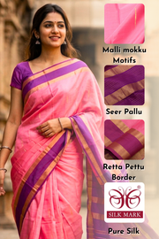 Pink Kanjivaram Silk Saree with Retta Pettu Border 10077900