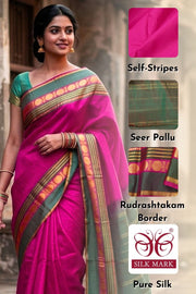 Pink Kanjivaram Pure Silk Saree With Rudrashtakam Border 10077895