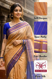 Cream Kanjivaram Pure Silk Saree with Contrast Border 10077891