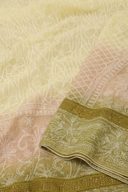 Beige Chikankari Embroided Kota Cotton Saree 10078113