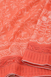 Peach Chikankari Embroided Kota Cotton Saree 10078112