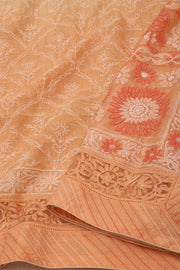Peach Chikankari Embroided Kota Cotton Saree 10078110