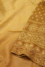 Golden Chikankari Embroidered Kota Cotton Saree 10078109