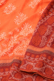 Rust Orange Chikankari Embroidered Kota Cotton Saree 10078107
