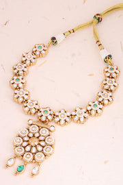 Antique Gold Tone Green & White Stone Necklace 10069641