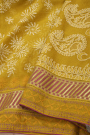 Mustard Yellow Chikankari Embroided Kota Cotton Saree 10078104