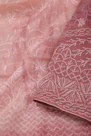 Dusty Rose Chikankari Embroided Organza Saree 10078115