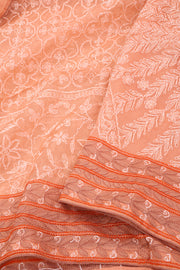 Peach Orange Chikankari Embroided Organza Saree 10078114