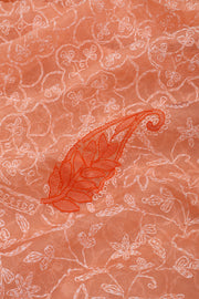 Peach Orange Chikankari Embroided Organza Saree 10078114