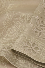 Off White Chikankari Embroided Organza Saree 10078116