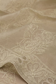 Off White Chikankari Embroided Organza Saree 10078116