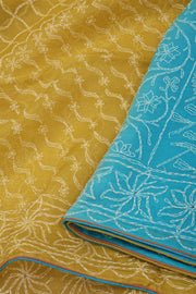 Mustard Yellow Chikankari Embroided Organza Saree 10078117
