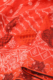 Red Chikankari Embroided Organza Saree 10078118