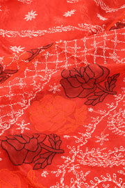 Red Chikankari Embroided Organza Saree 10078118