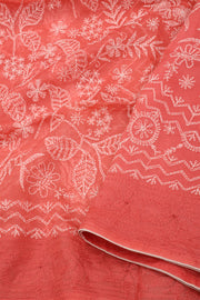 Coral PInk Chikankari Embroided Organza Saree 10078119