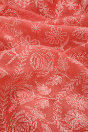 Coral PInk Chikankari Embroided Organza Saree 10078119