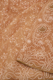 Beige Chikankari Embroided Organza Saree 10078120