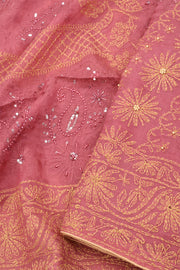Dusky Rose Chikankari Embroided Organza Saree 10078123