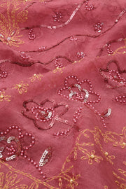 Dusky Rose Chikankari Embroided Organza Saree 10078123
