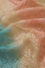Multi Colour Chikankari Embroided Organza Saree 10078121