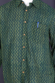 Green Full Sleeve Indigo Printed Cotton Mens Shirt 10076869