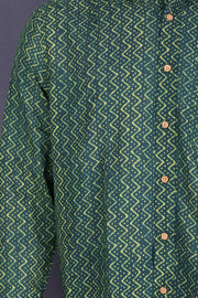 Green Full Sleeve Indigo Printed Cotton Mens Shirt 10076869