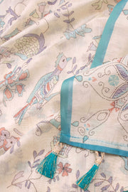 Cream Kalamkari Kantha Printed Malai Cotton Saree 10074902