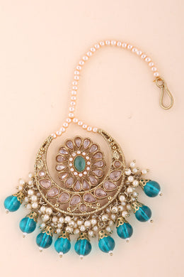 Gold Plated Kundan Pearl Maang Tikka 10069662