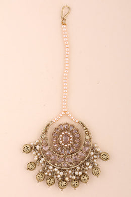 Gold Plated Kundan Pearl Maang Tikka 10069663