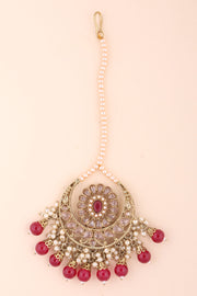 Gold Plated Kundan Pearl Maang Tikka 10069665