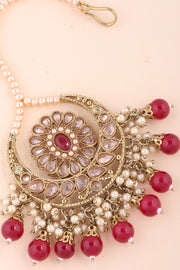 Gold Plated Kundan Pearl Maang Tikka 10069665