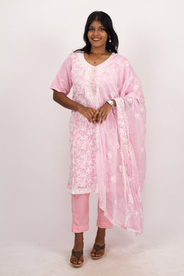 Pink Chikankari Embroidery Viscose Silk Co- ord Set 10076420