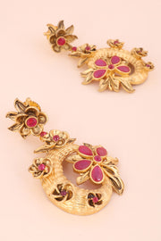 Gold Plated Chandbali Earring With Floral Motif  10071325