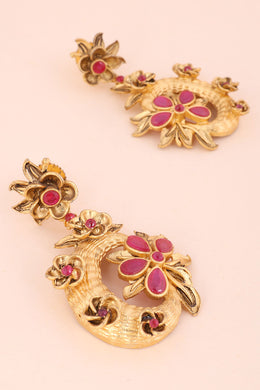 Gold Plated Chandbali Earring With Floral Motif  10071325