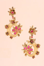 Gold Plated Chandbali Earring With Floral Motif  10071325