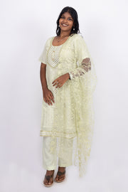 Green Chikankari Embroidery Viscose Silk Co- ord Set 10076194