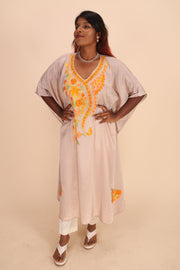 Beige Sozni Embroidered Crepe Silk Kaftan 10064730