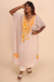 Beige Sozni Embroidered Crepe Silk Kaftan 10064730