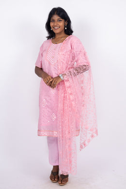 Pink Sequin Embroidery Viscose Silk Co- ord Set 10076191