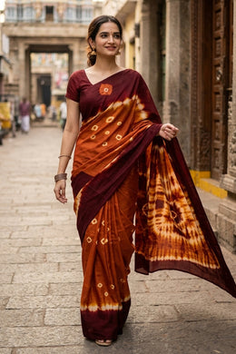 Orange Handcrafted Sungudi Cotton Saree 10074930