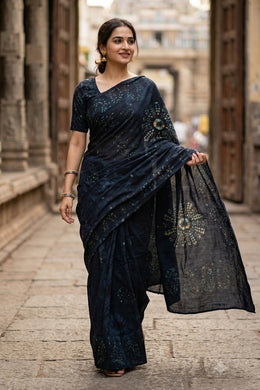 Blue Handcrafted Sungudi Cotton Saree 10074932