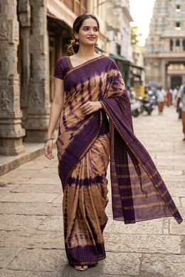 Brown Handcrafted Sungudi Cotton Saree 10074933